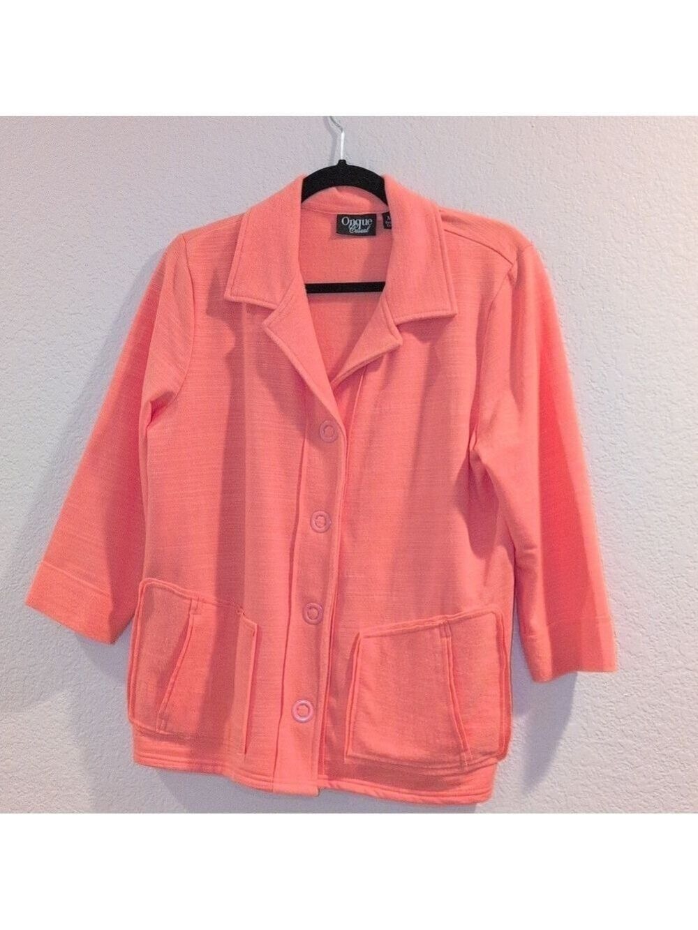 Onque Casuals Womens Jacket 3/4 Sleeves, Lightweight, Size Medium. Coral Color